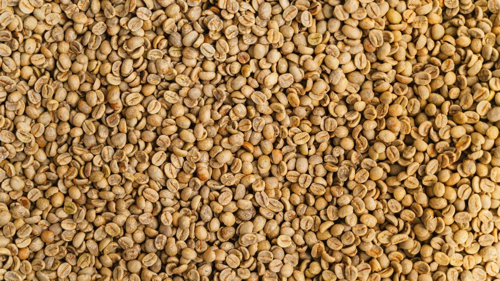 Close-up view of raw unroasted coffee beans showcasing a detailed texture ideal for backgrounds.