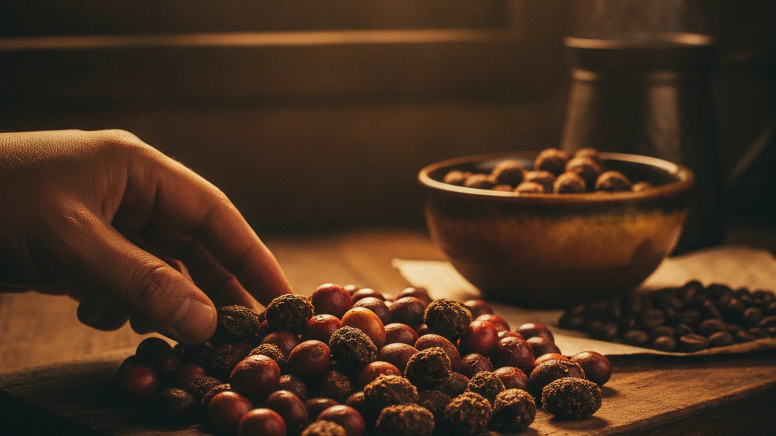 Coffee cherries Kopi Luwak processing.