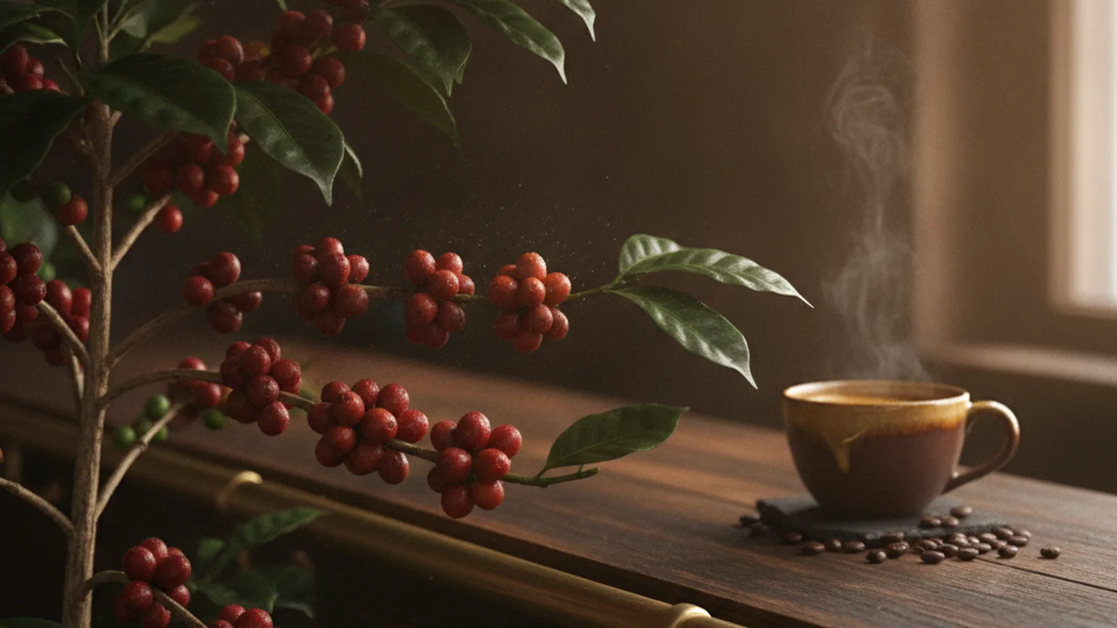 Vietnam Robusta coffee plant cherries.