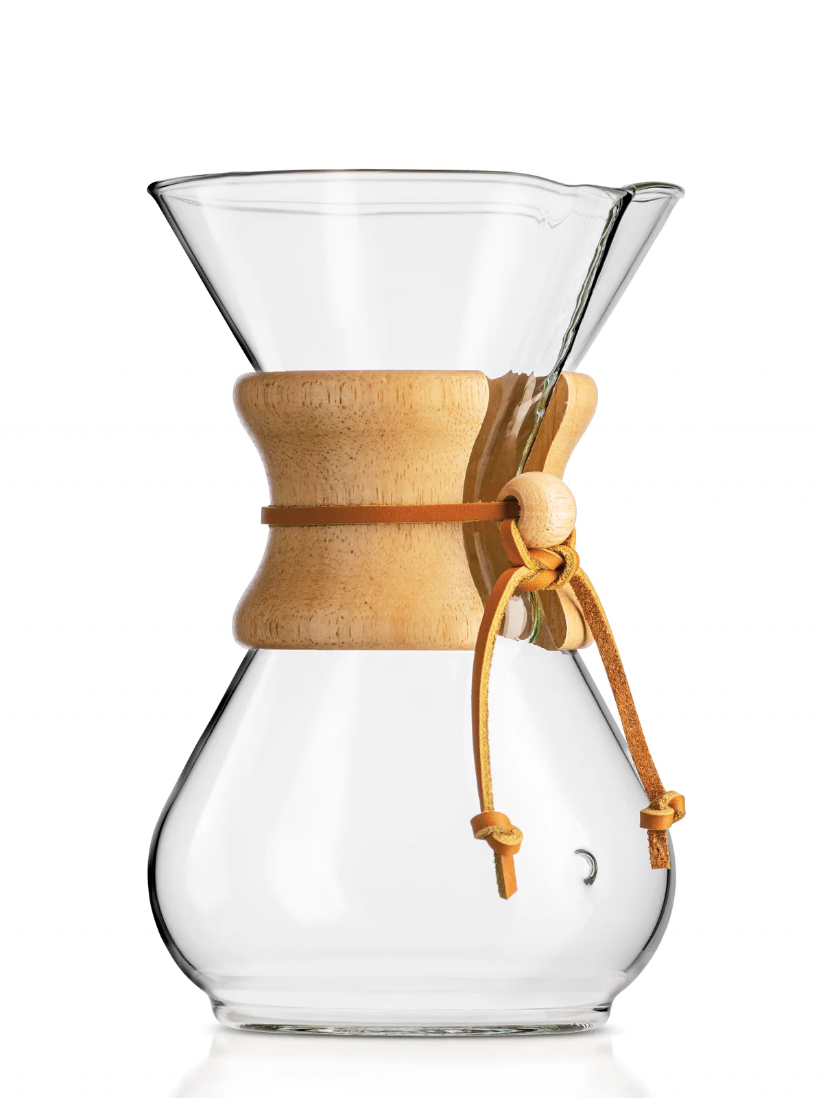 Chemex Classic Series 6-Cup pourover carafe with polished wood collar and leather tie