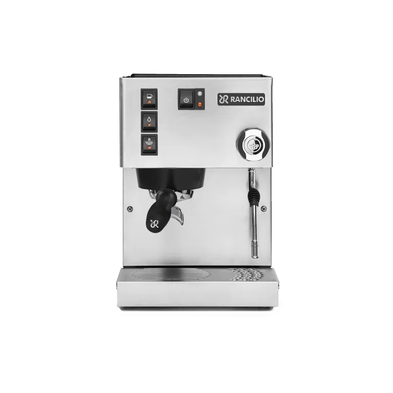 Rancilio Silvia espresso machine in stainless steel, front view