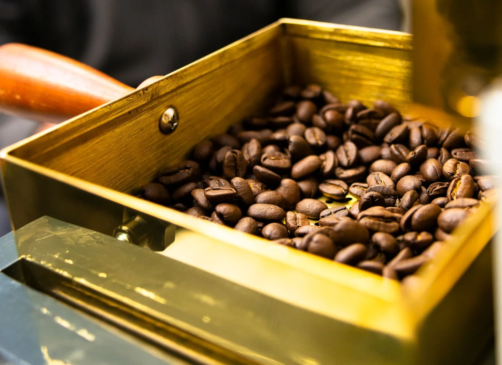 Fresh roasted coffee beans with roast date printed on bag