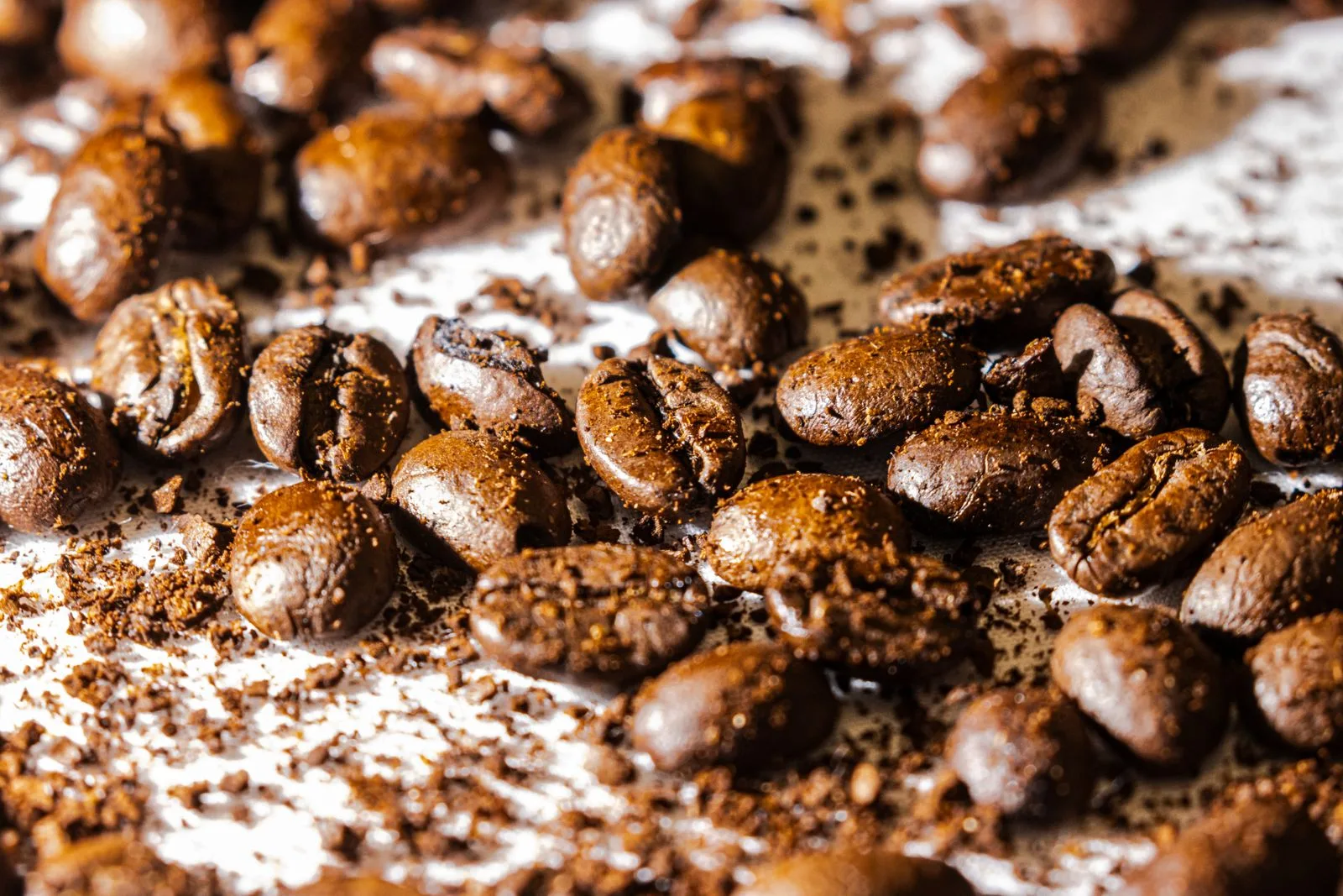Close-up of coarse coffee grounds showing individual particles for french press brewing