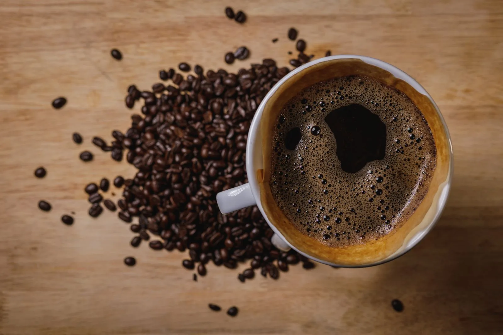 Strong dark roast coffee in ceramic cup